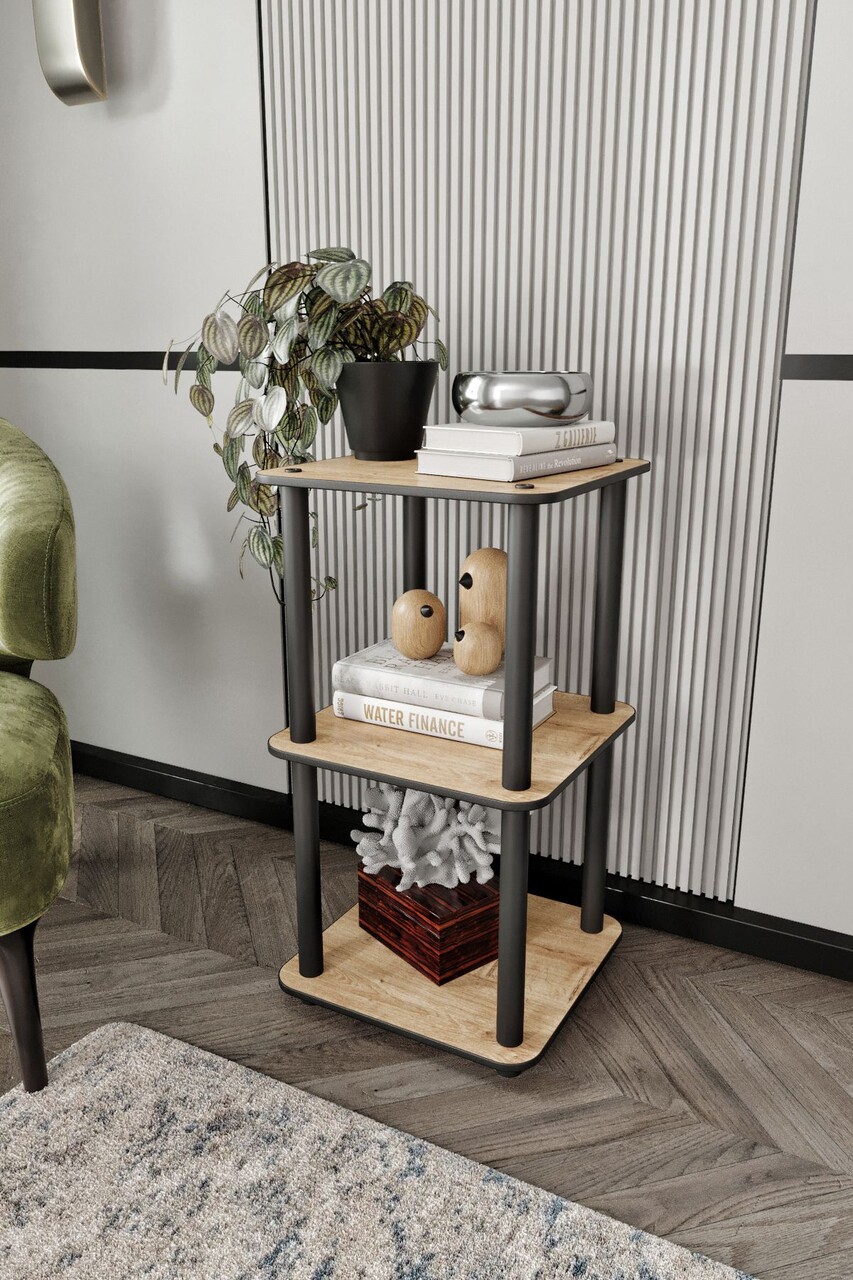 Corp biblioteca, Hanah Home, Bookcase 3 Tiers Square, 34x72x34 cm, MDF , Stejar - imagine 4